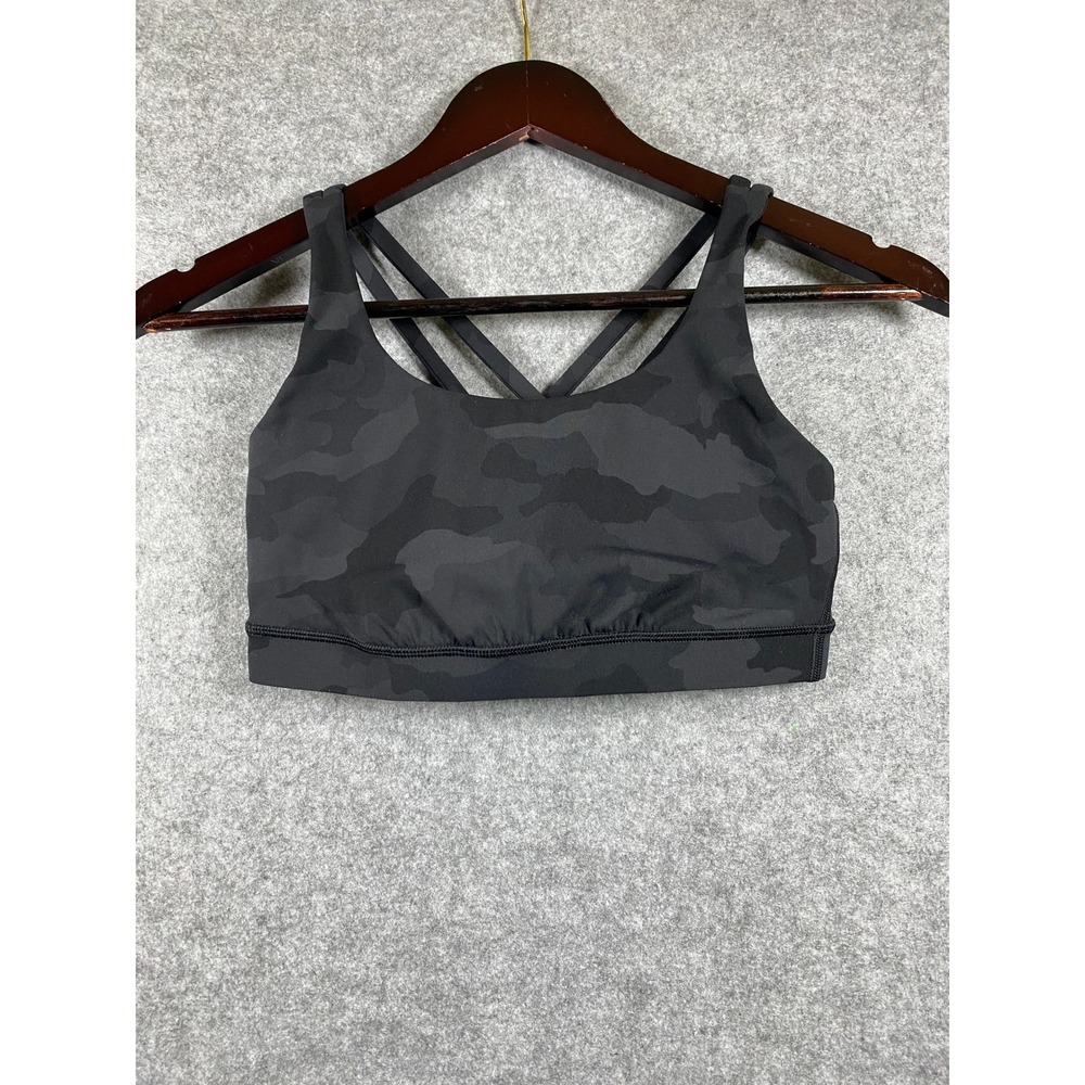Lululemon Free To Be Wild Sports Bra Black Camo Strappy Back Yoga Womens Size 4